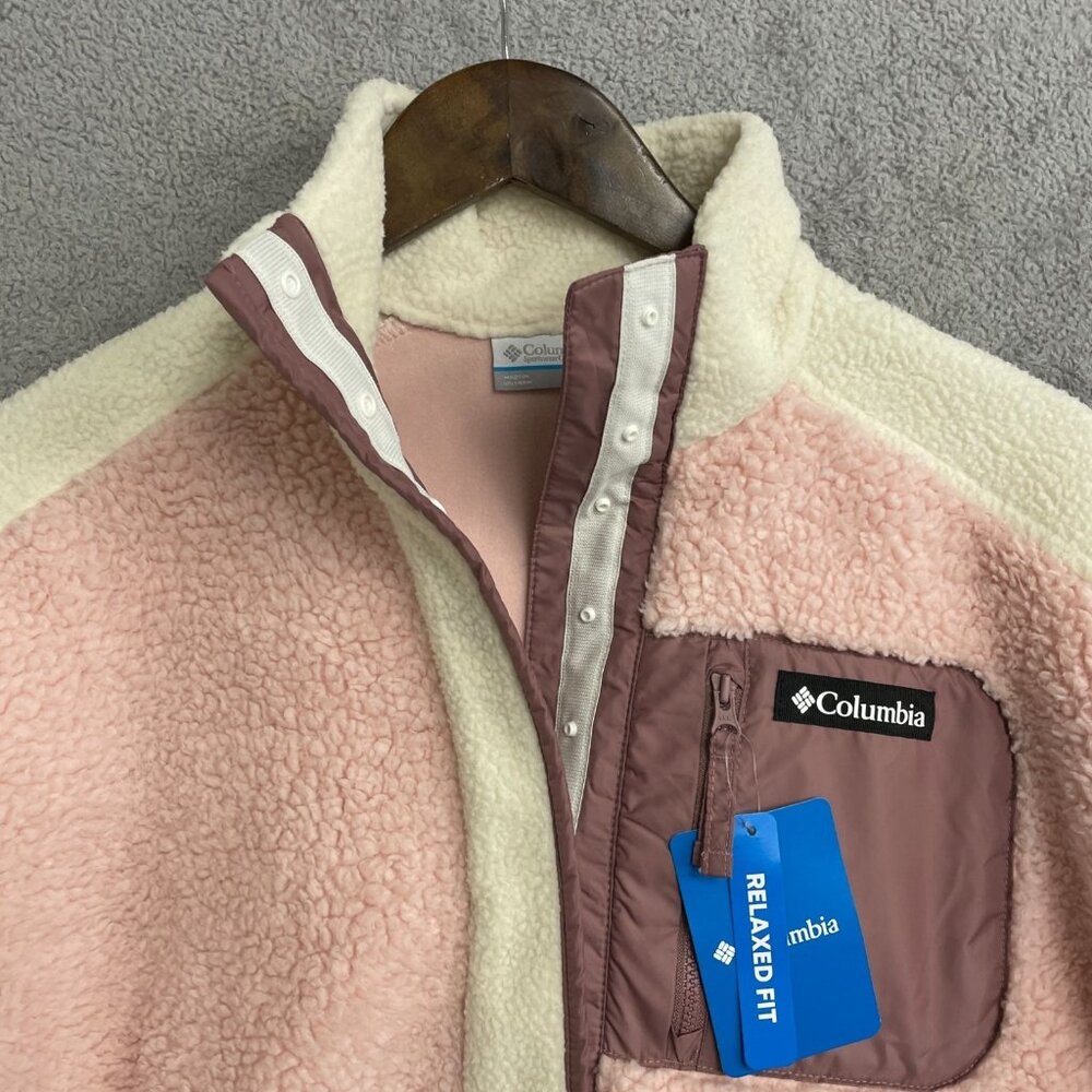 Columbia Women's XS Fleece Pullover Jacket Chalk Dusty Pink Fig Relaxed M0475 - Picture 11 of 12